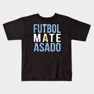 Futbol Mate Asado, Funny Argentinian Flag Soccer Lover, Argentina Campeón Mundial Qatar 2022 Kids T-Shirt